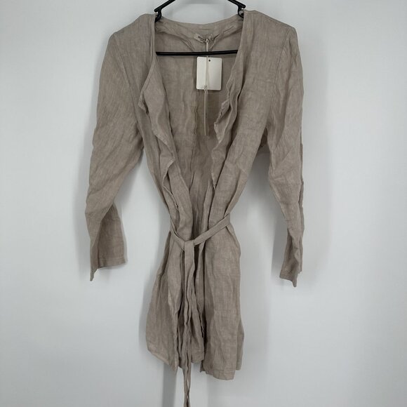 Alessia Pacini Women's Tan Pure Linen Tie Closure Roll Tab sleeve Size Small - Picture 1 of 5